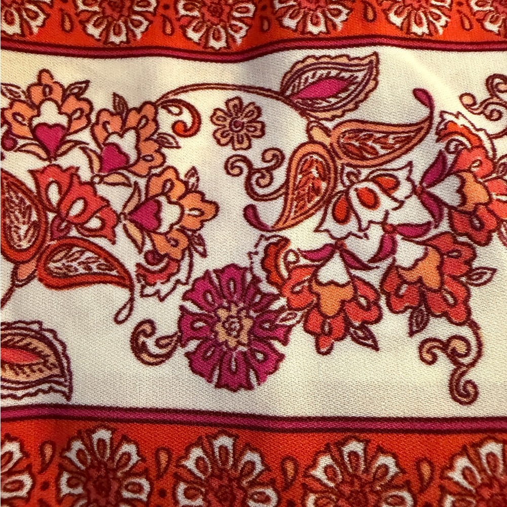 Bohemian Outsider Coral Red Floral Border Print Blouse - Picture 8 of 10